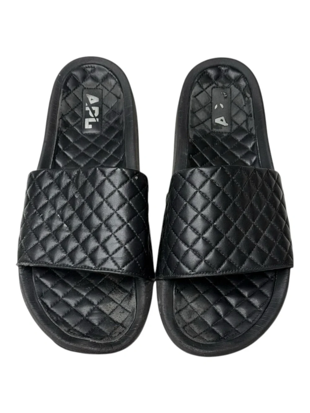 APL 𖤐 Lusso Quilted Nappa Leather Beach Athletic Pool Slide Sandal 𖤐 Black 𖤐 14
